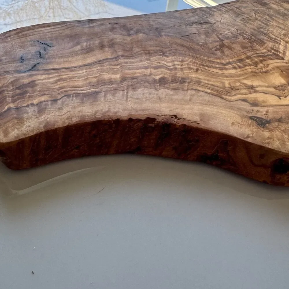 Hand Carved Solid Olive Wood Serving Board with Natural Grain